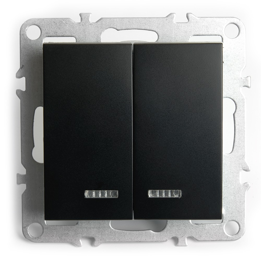 Эрна - Розетки и выключатели Stekker Выключатель 2-клавишный с индикатором STEKKER PSW10-9102-03 10А Эрна черный 49147