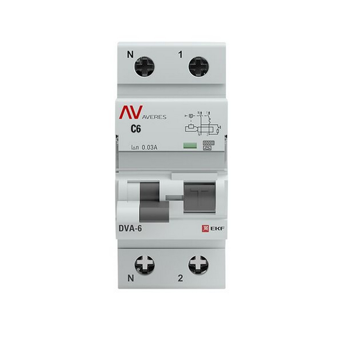 Диф. Автомат EKF AVERES DVA-6 (C) 1P+N 6А/30мА тип А 6кА rcbo6-1pn-6C-30-a-av