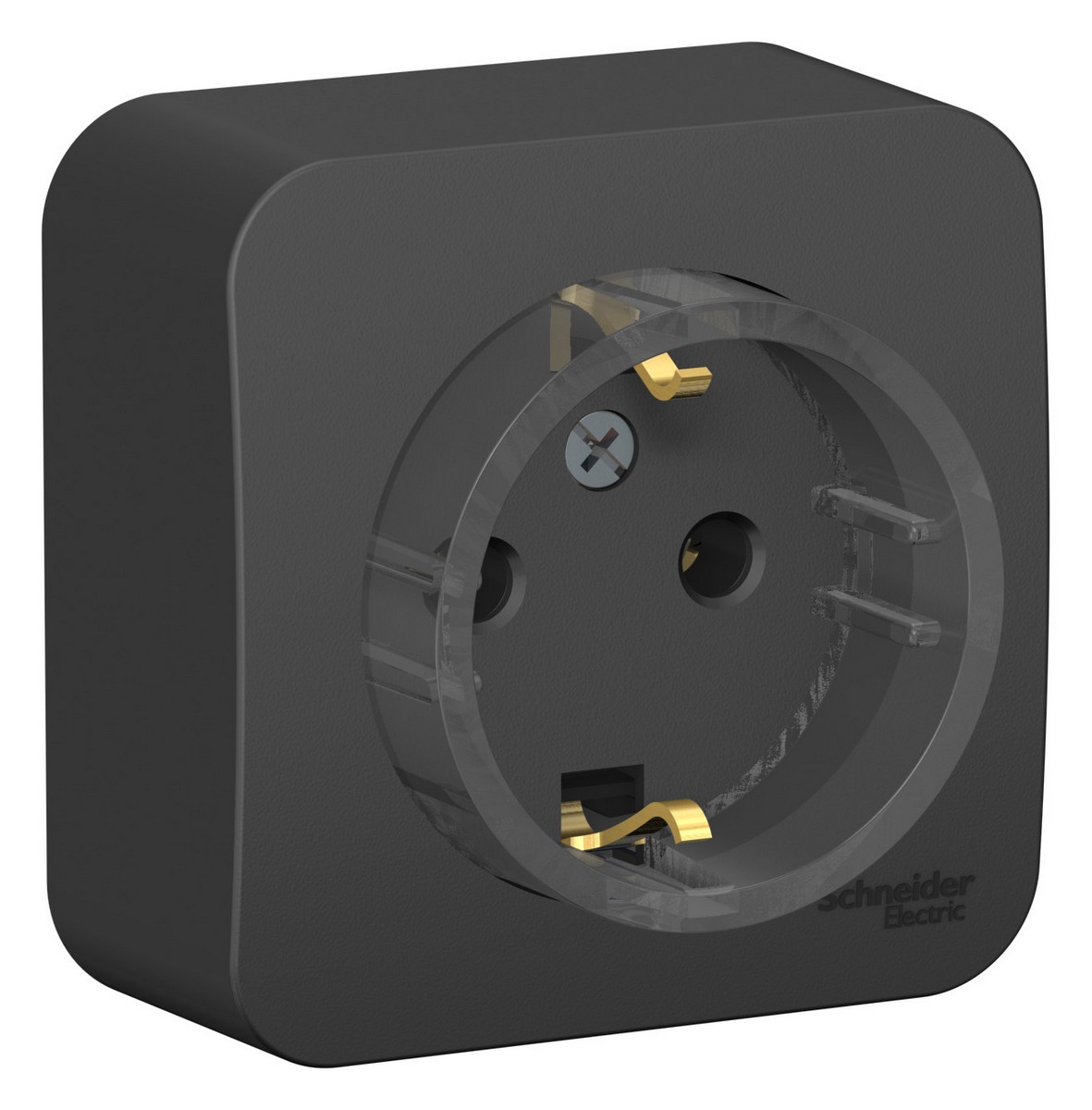 Blanca антрацит розетки и выключатели Розетка SE Blanca с/з Антрацит наружный без шторок (тонкая) изолир. пластина BLNRA110116