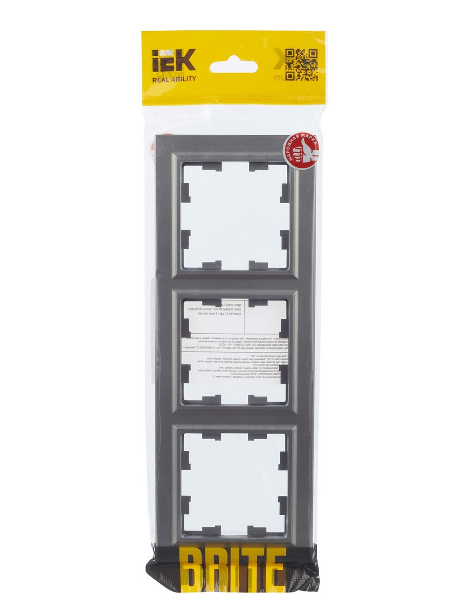 IEK Brite Рамки Рамка IEK BRITE 3-местная РУ-3-БрС сталь BR-M32-K46