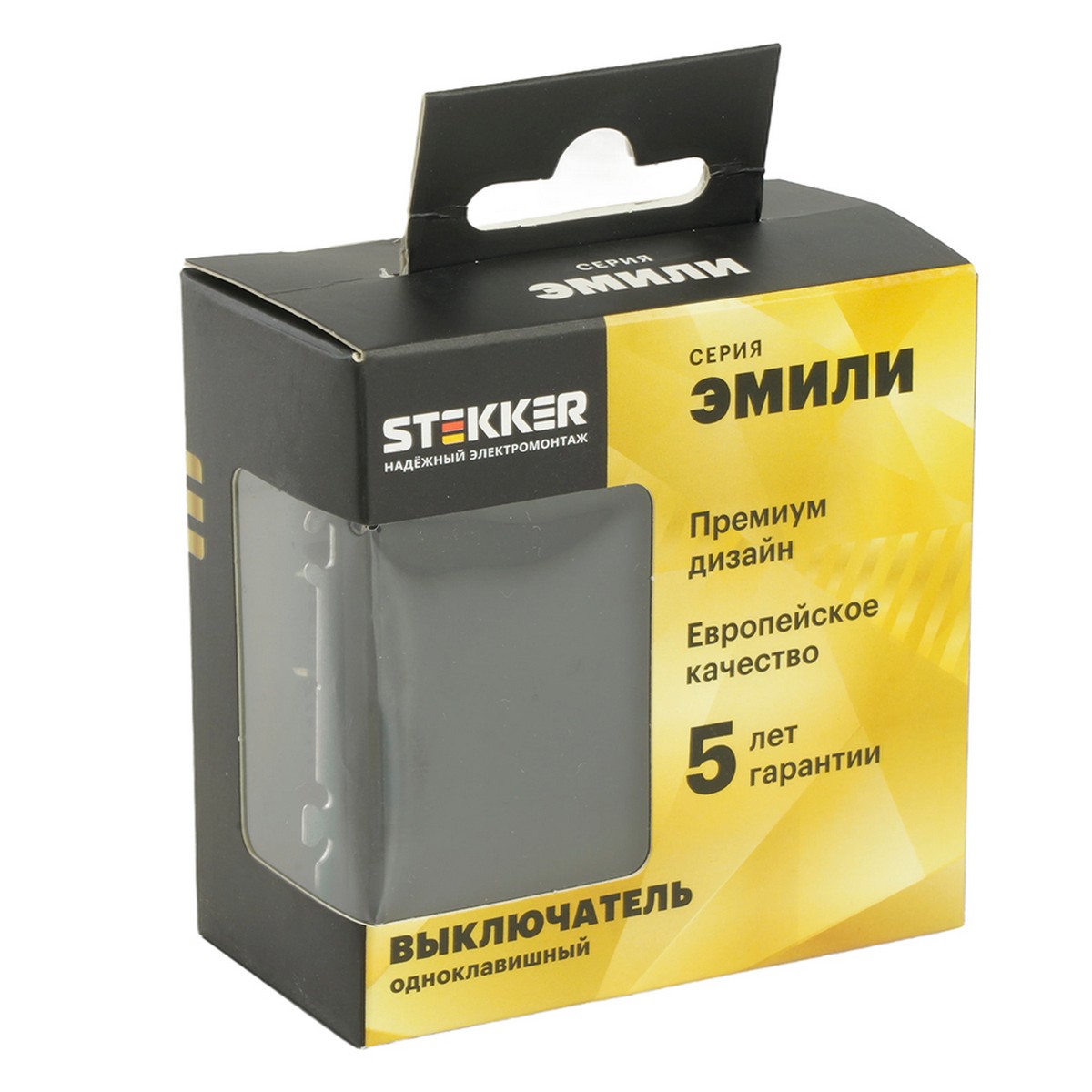 Эмили - Розетки и выключатели Stekker Выключатель 1-клавишный STEKKER Эмили RSW10-5103-05 черный уголь soft touch 49839