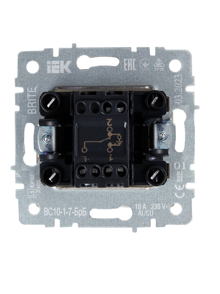 IEK Brite Белый Выключатель IEK BRITE BASE Белый 1-кл. прох. с инд. 10А ВС10-1-7-БрБ BR-V12-1-10-K01