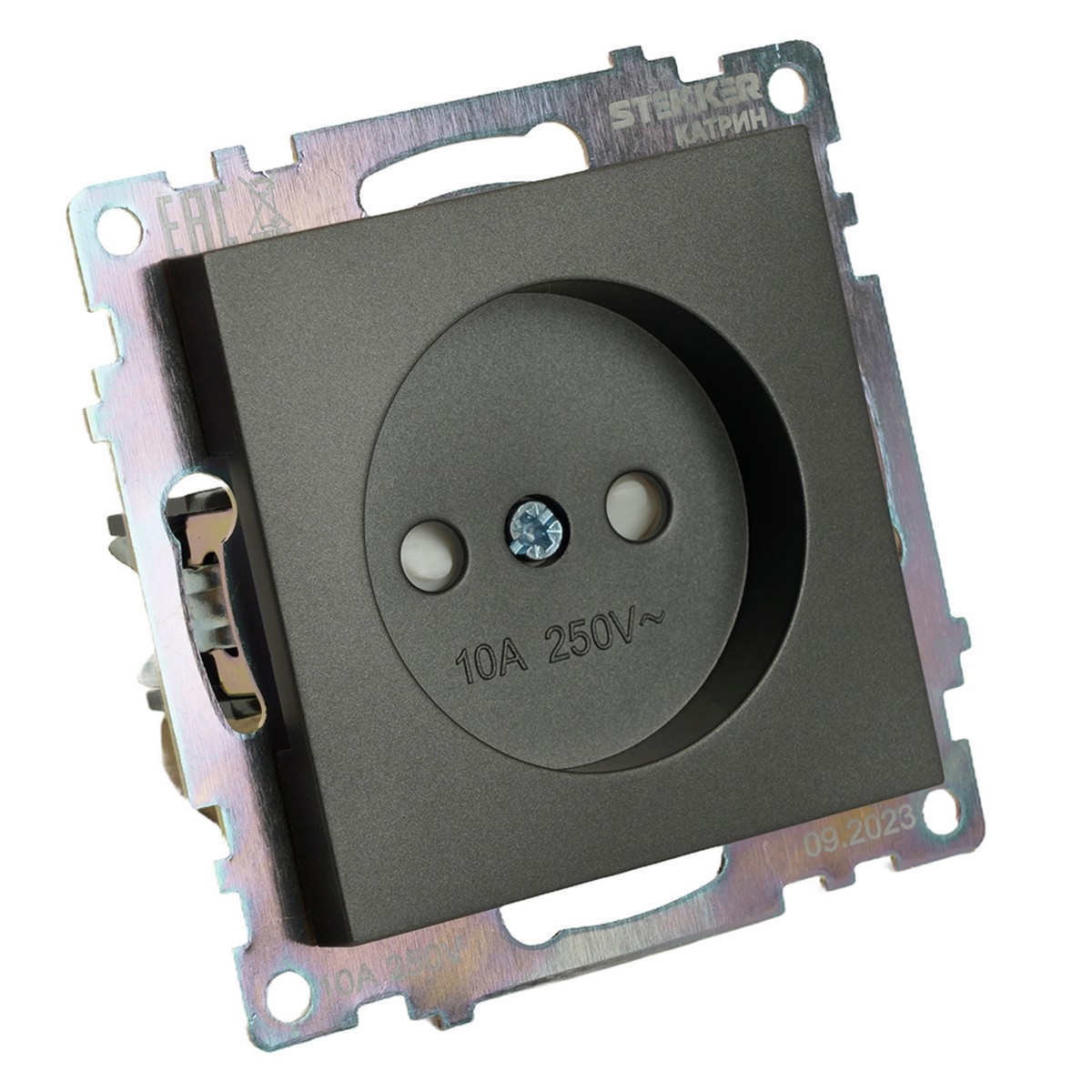 Катрин - Розетки и выключатели Stekker Розетка 1-местная б/з STEKKER GLS10-7109-06 250V 10A с защ. шторкой Катрин графит 49420