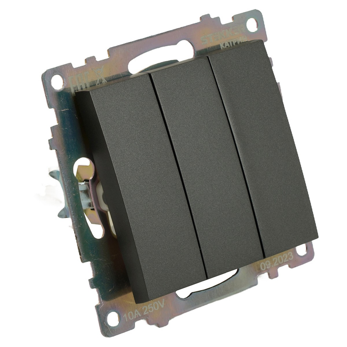 Катрин - Розетки и выключатели Stekker Выключатель 3-клавишный STEKKER GLS10-7108-06 250V 10А Катрин графит 49415
