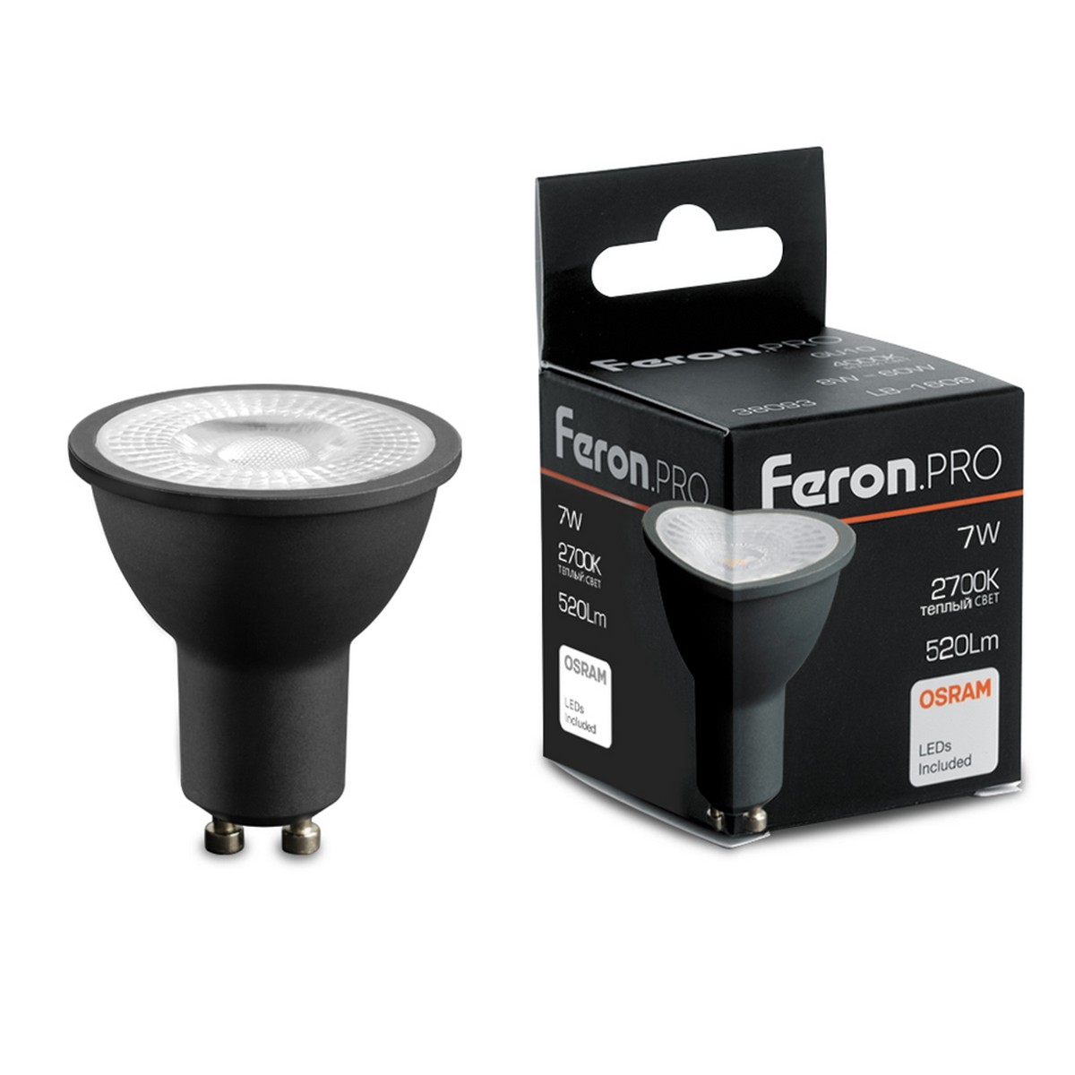 GU10 Лампа светодиодная Feron.PRO LB-1607 GU10 7W 2700K в черном корпусе 48954 