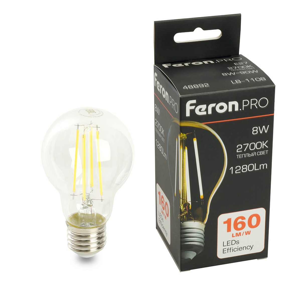 E27 Лампа светодиодная Feron.PRO LB-1108 Шар E27 8W 175-265V 2700K 48892