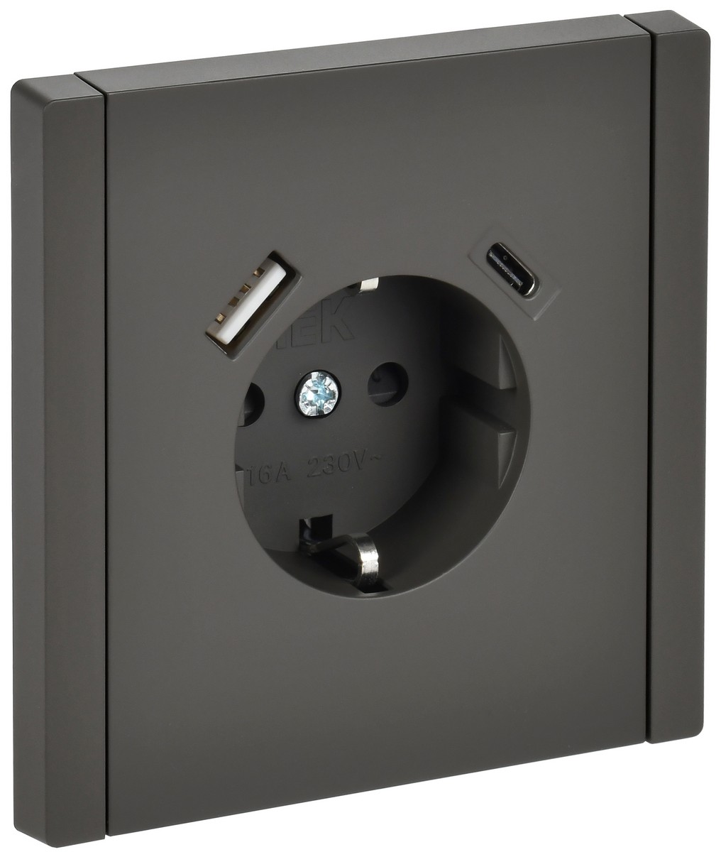 IEK FORTE&PIANO Серый Розетка IEK FORTE&PIANO Серый с/з со шт винтовое крепление 16А USB A+C 18Вт FP347