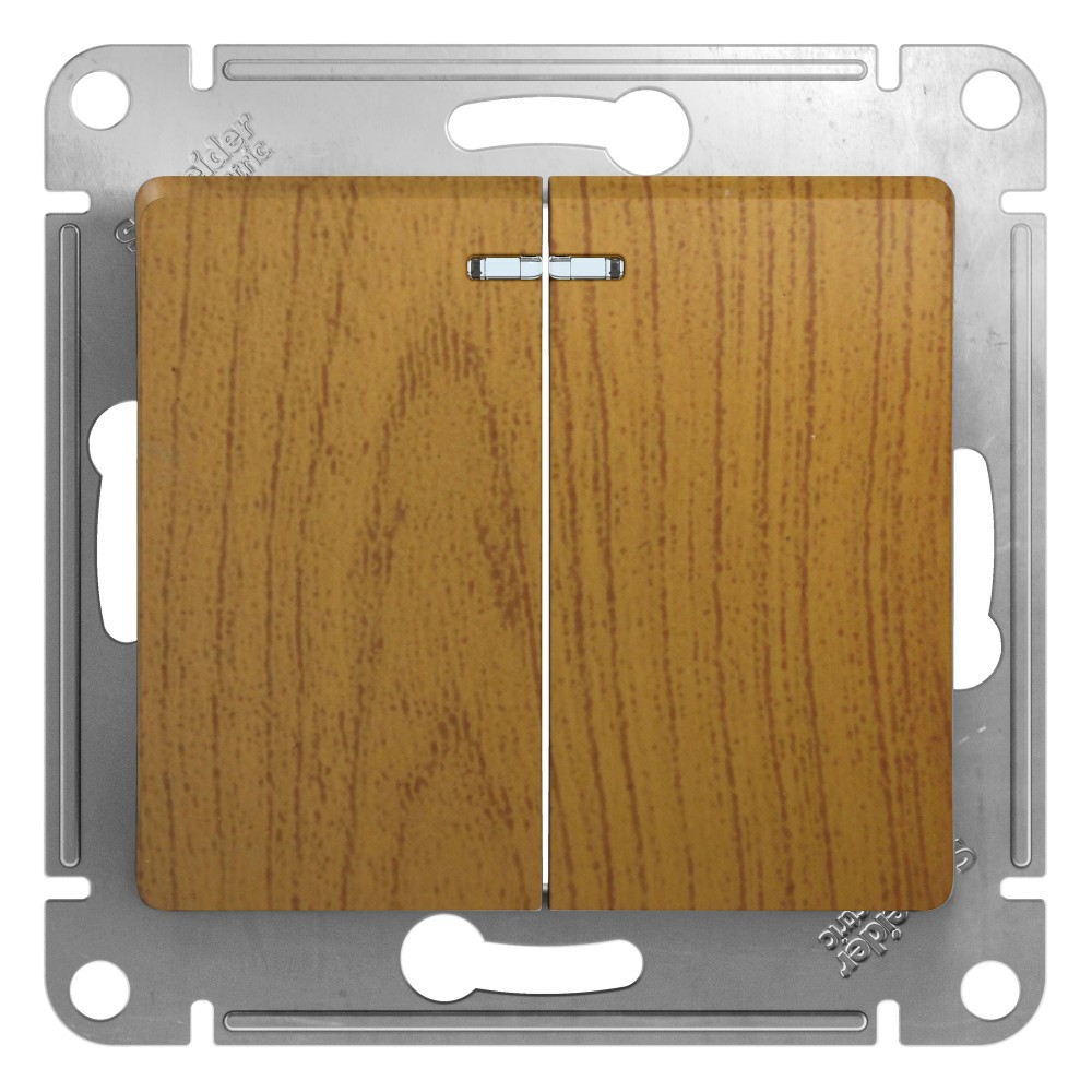 Glossa Дуб Выключатель Systeme Electric Glossa Дерево Дуб 2-клавишный с подсветкой, сх.5а GSL000553