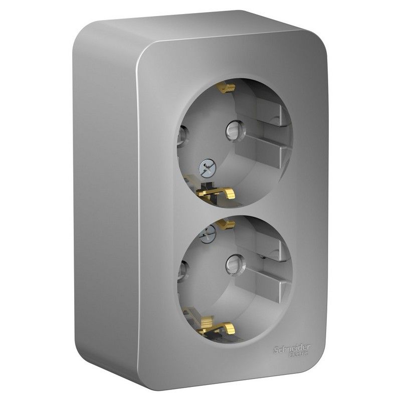 Blanca алюминий розетки и выключатели Розетка SE Blanca 2-ая Алюминий наружный с/з со шторками изолир. пластина BLNRA011213