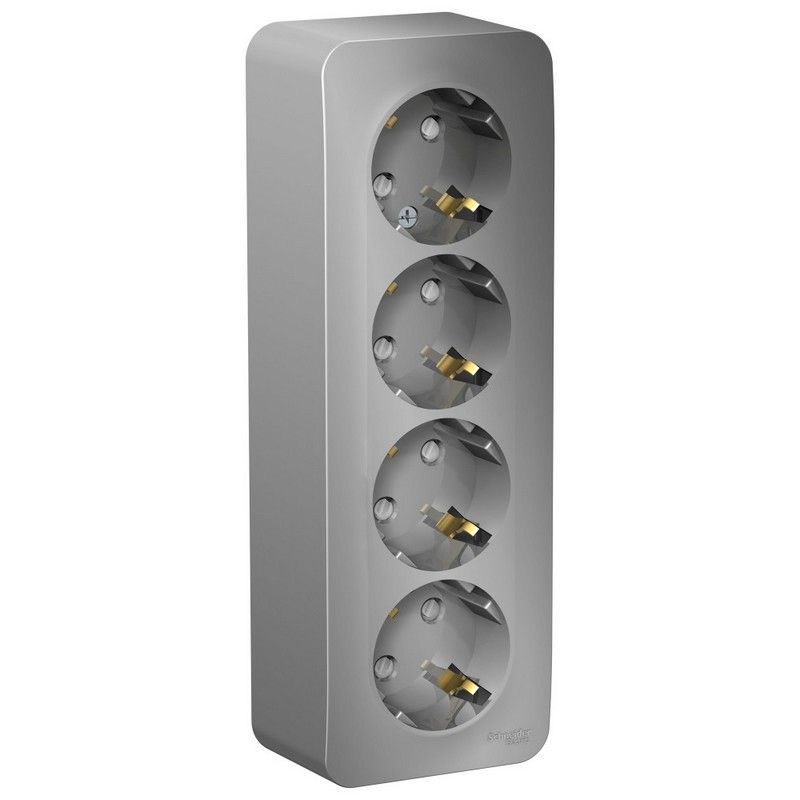 Blanca алюминий розетки и выключатели Розетка SE Blanca 4-ая Алюминий наружный с/з со шторками изолир. пластина BLNRA011413