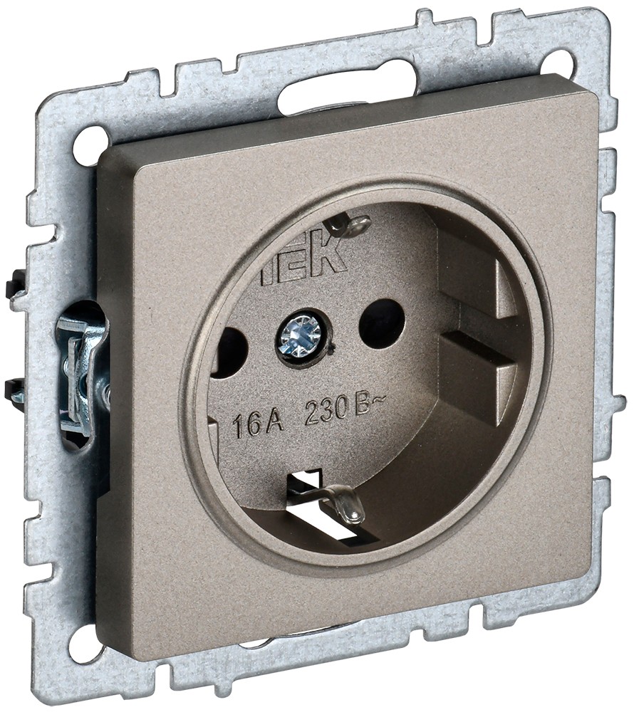 IEK Brite Шампань Розетка IEK BRITE с/з без шторок 16А РС11-1-0-БрШ шампань BR-R11-16-K37