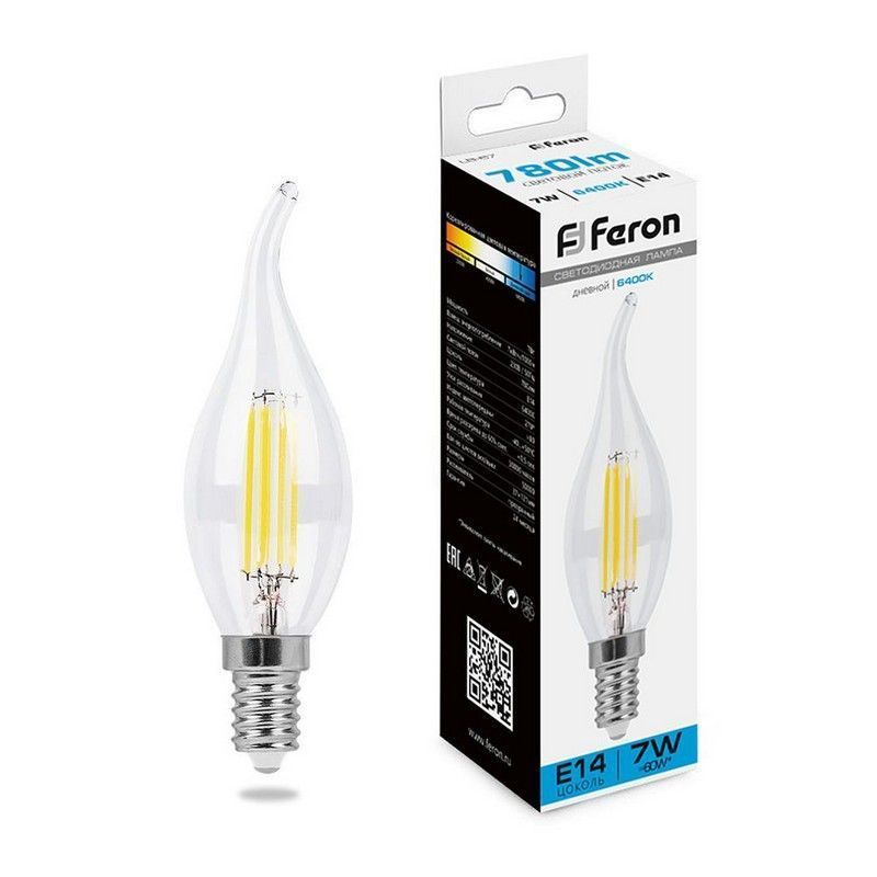 E14 Лампа светодиодная Feron LB-67 Свеча на ветру E14 7W 6400K 38233 