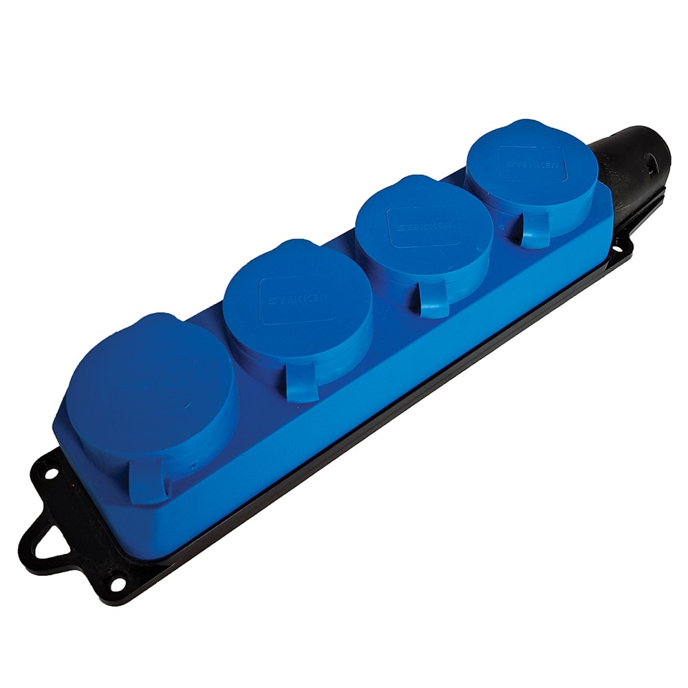 Колодки и удлинители, тройники Розетка переносная 4-местная c/з STEKKER RST16-24-44-4 каучук 250В 16А IP44 синий 49402 
