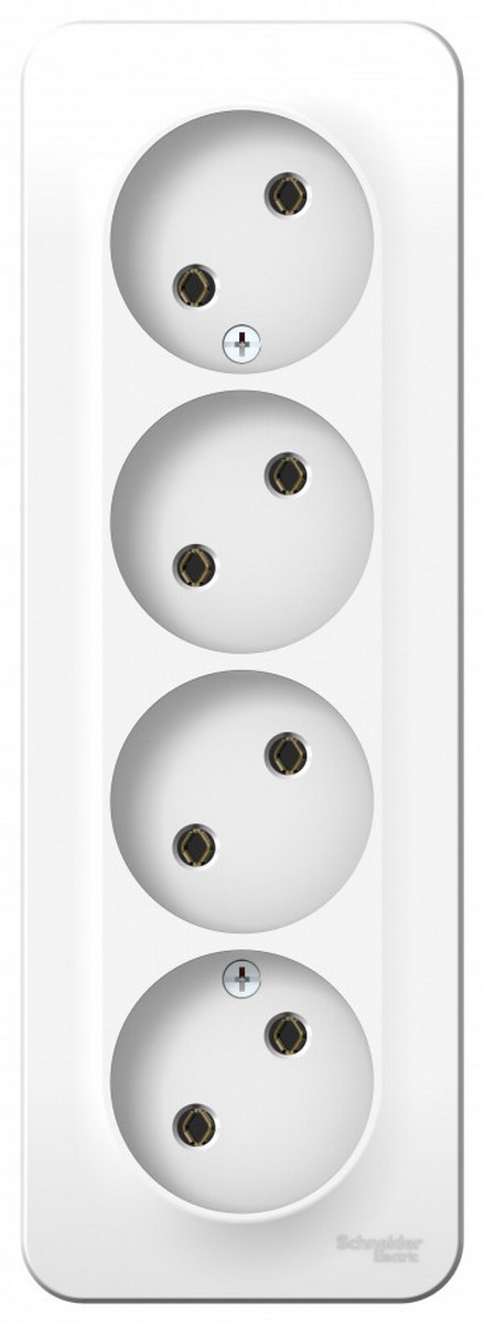 Blanca белые розетки и выключатели Розетка SE Blanca 4-ая Белый наружный б/з без шторок изолир. пластина BLNRA000411