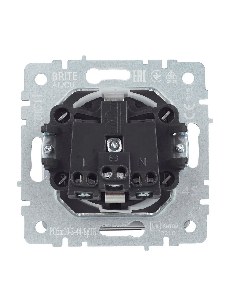 IEK Brite Бронза Розетка IEK BRITE с/з с шторками и крышкой 16А IP44 РСбш10-3-44-БрТБ темная бронза BR-R16-16-44-K45