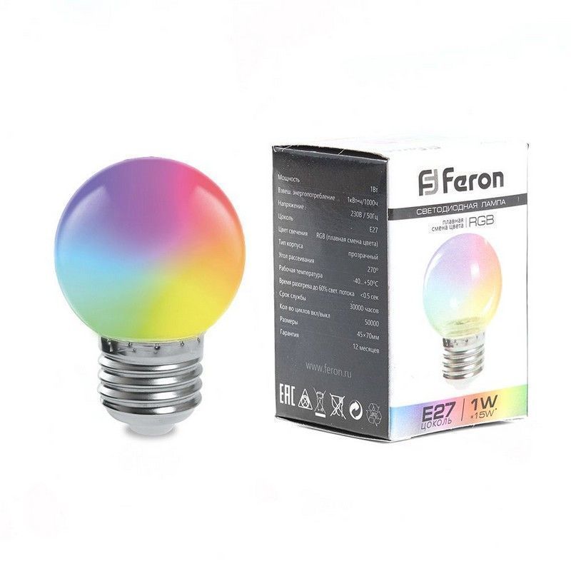 E27 Лампа светодиодная Feron LB-371 Шар матовый E27 3W RGB быстрая смена цвета 38127 