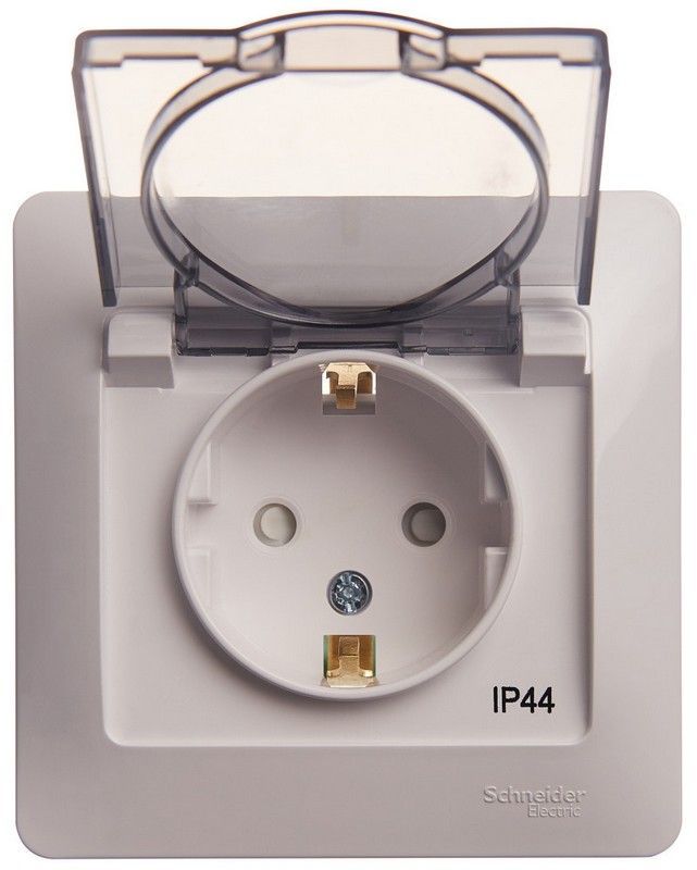 Glossa Белый Розетка Systeme Electric Glossa Белый с/з со шторками с крышкой, IP44 (в с GSL000148