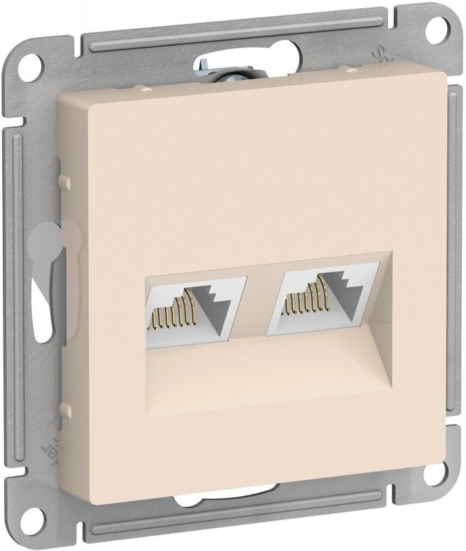 AtlasDesign Бежевый Розетка компьютерная Systeme Electric AtlasDesign бежевый двойная RJ45+RJ45, кат.5E, ATN000285