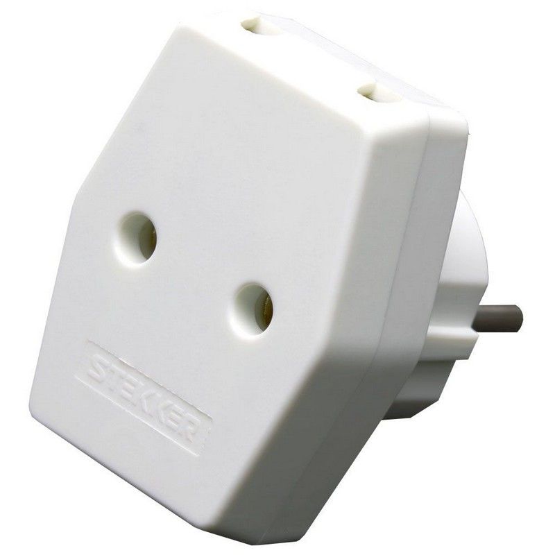 Колодки и удлинители, тройники Разветвитель сетевой 3-местный компактный б/з STEKKER ADP10-16-20 250В 10A IP20 белый 39006 