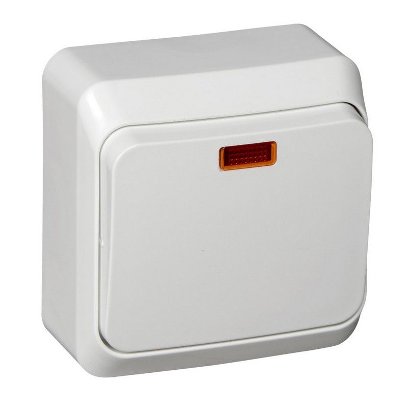 Этюд Белый Переключатель 1-клавишный Systeme Electric Этюд наружный Белый с подсветкой BA10-007B