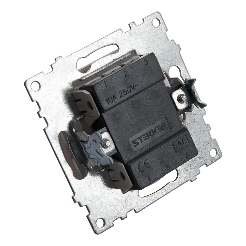 Катрин - Розетки и выключатели Stekker Выключатель 2-клавишный STEKKER GLS10-7104-02 250V 10А Катрин шампань 39592