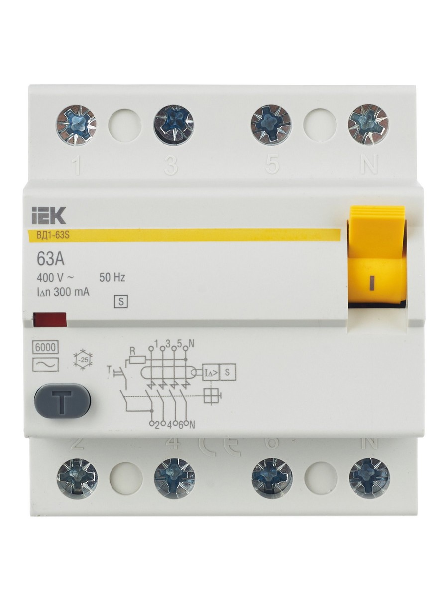 IEK Выключатель дифференциальный IEK KARAT ВД1-63S 4Р 63А 300мА MDV12-4-063-300 