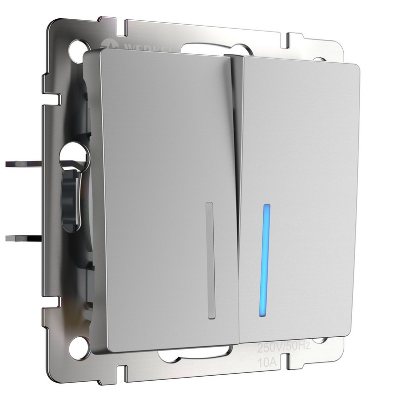 Werkel Серебряный механизмы Выключатель Werkel двухклавишный с подсветкой серебряный W1120106