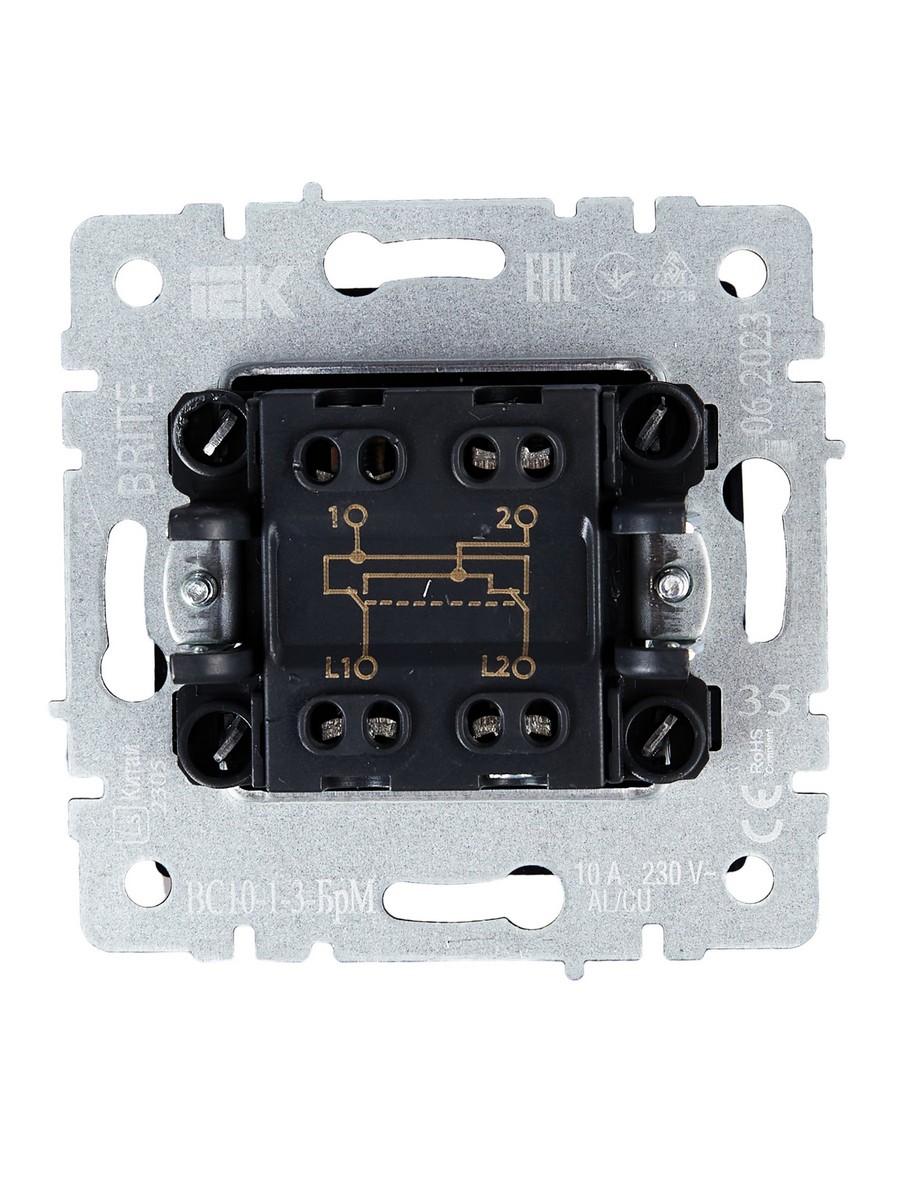 IEK Brite Маренго Выключатель IEK BRITE 1-клавишный перекрестный 10А ВС10-1-3-БрМ маренго BR-V13-0-10-K35