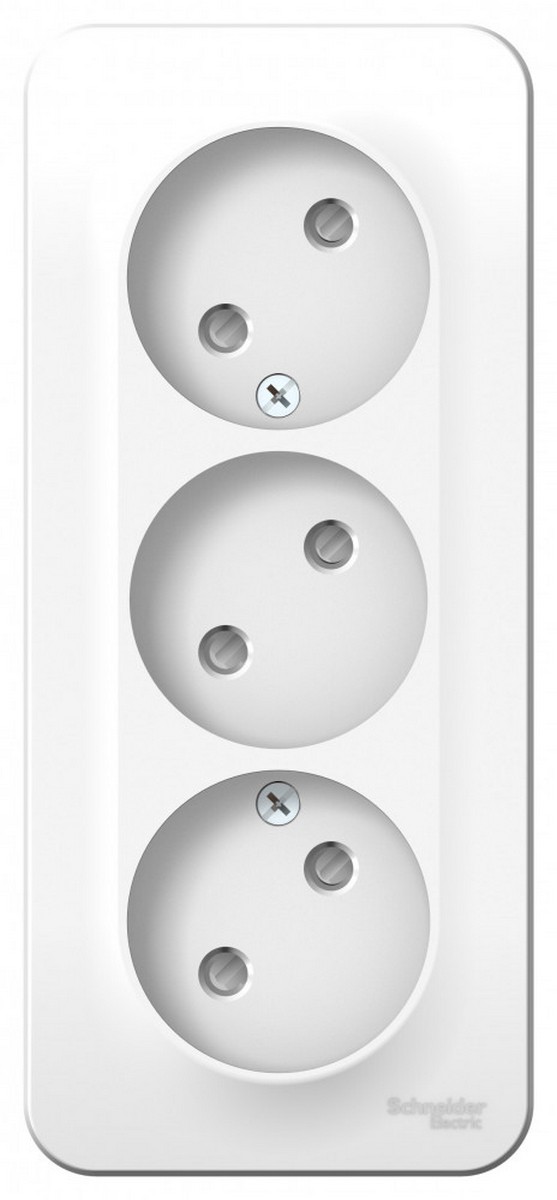 Blanca белые розетки и выключатели Розетка SE Blanca 3-ая Белый наружный б/з со шторками изолир. пластина BLNRA001311