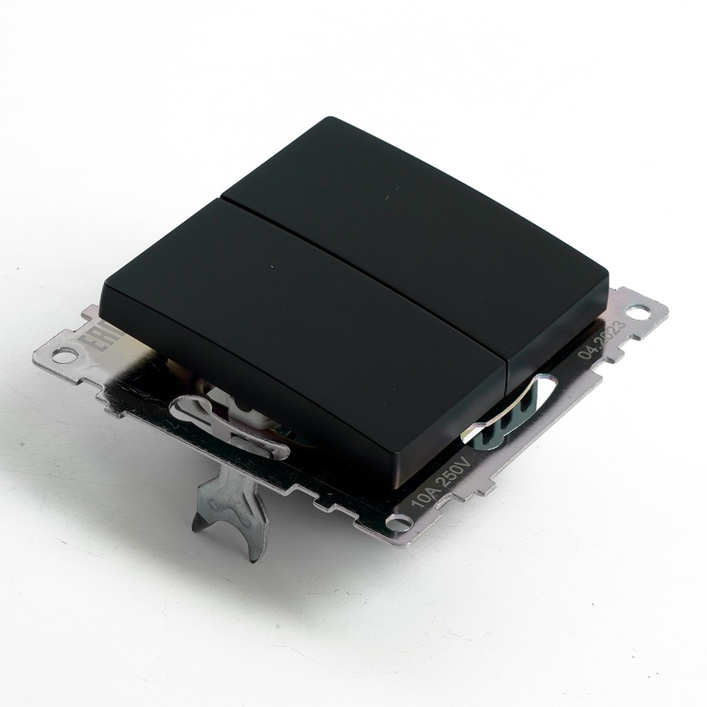 Катрин - Розетки и выключатели Stekker Переключатель 2-клавишный (механизм) STEKKER GLS10-7107-05 250V 10А Катрин черный 49167