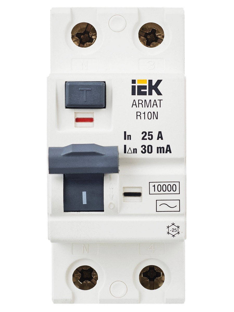 IEK ВДТ УЗО IEK ARMAT R10N 2P 25А 30мА тип AC AR-R10N-2-025C030 