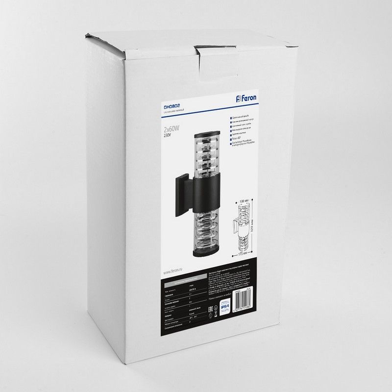 Уличные настенные светильники Светильник садово-парковый Feron DH0802 на стену вверх/вниз  2*E27 230V серый 6299 