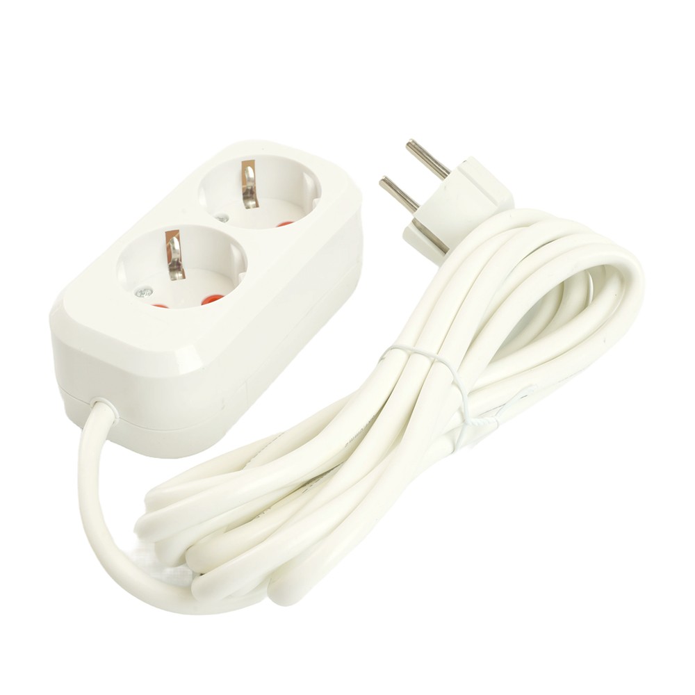 Колодки и удлинители, тройники Удлинитель STEKKER двухместный с/з HM06-21-02 2м Home (У10-001) белый 49339 