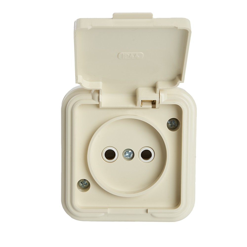 Накладные розетки и выключатели Stekker Розетка 1-местная б/з с крышкой STEKKER PST16-20-44 16А IP44 слоновая кость Брест 49060