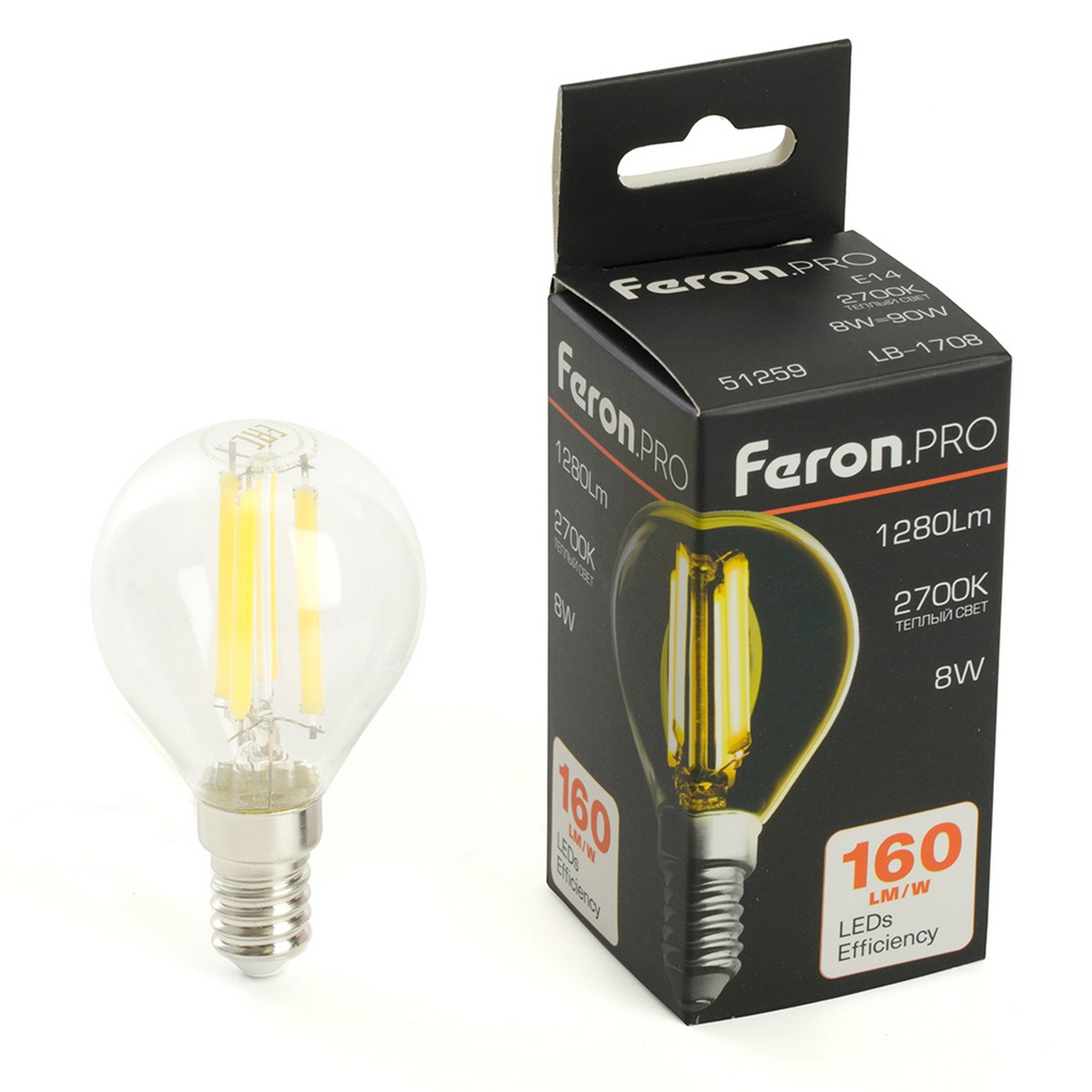 E14 Лампа светодиодная Feron.PRO LB-1708 Шарик E14 8W 175-265V 2700K 51259 