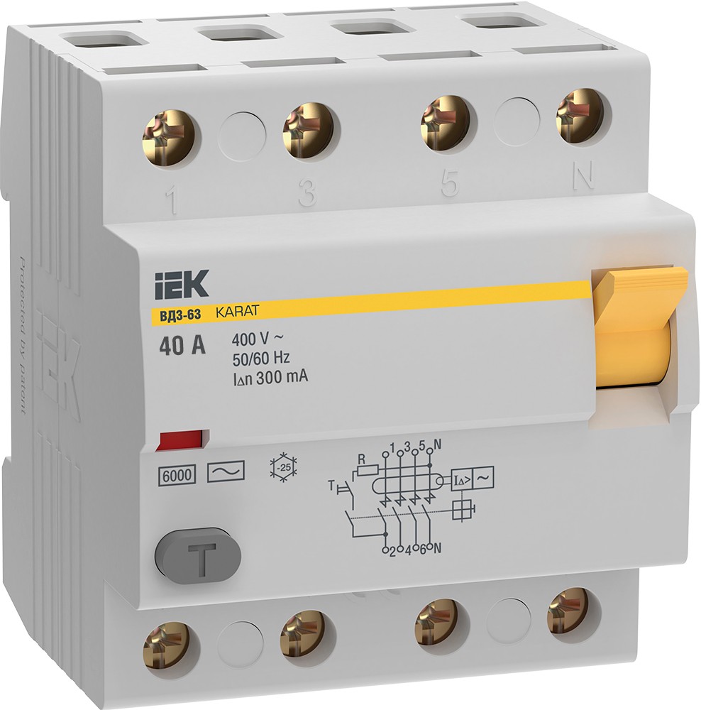 IEK УЗО IEK KARAT ВД3-63 4P 40А 300мА 6кА тип AC MDV20-4-040-300 