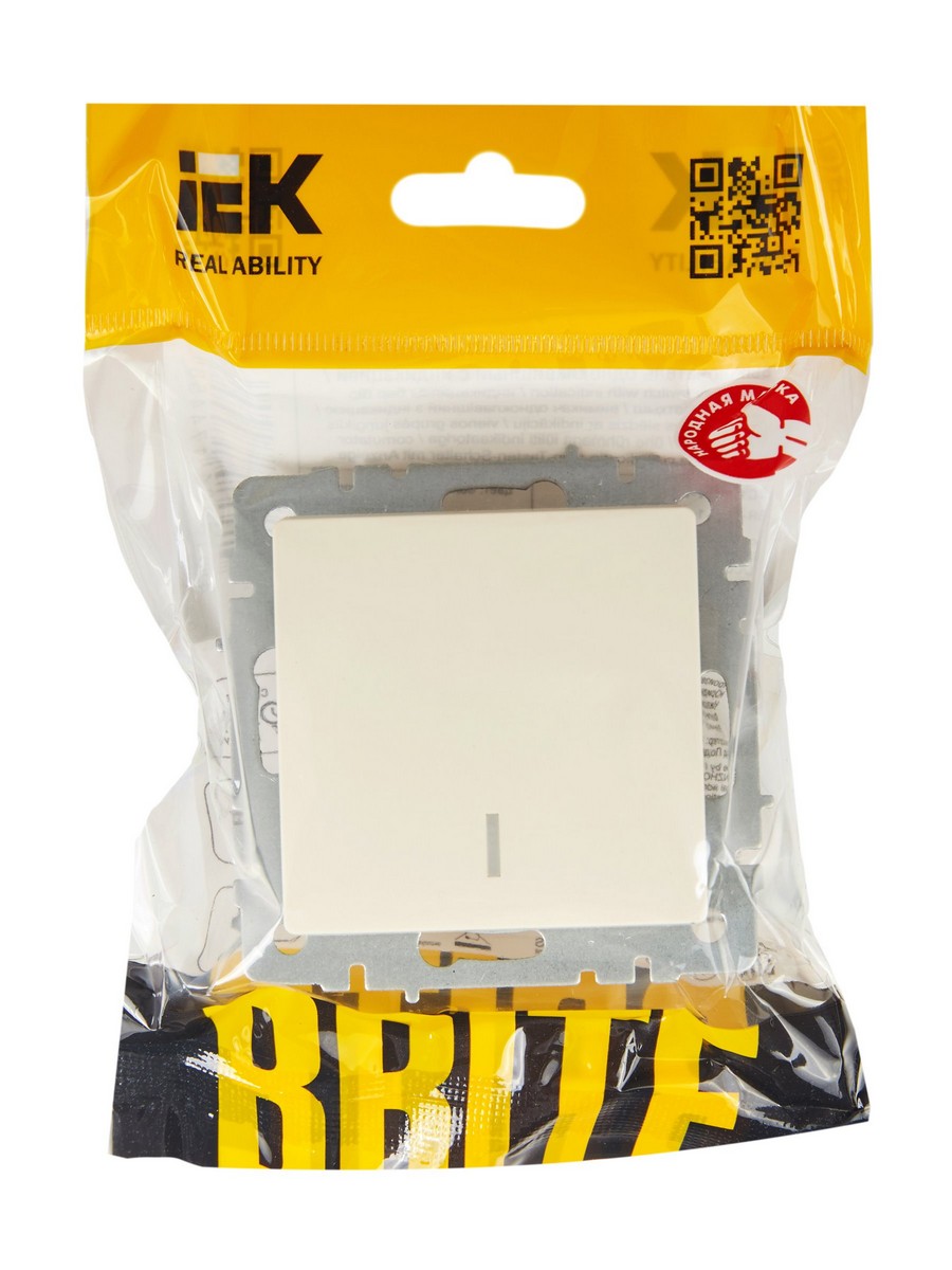 IEK Brite Бежевый Выключатель IEK BRITE 1-клавишный с индикацией 10А ВС10-1-1-БрКр бежевый BR-V10-1-10-K10