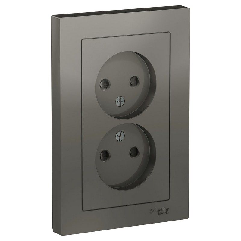 AtlasDesign Сталь Розетка Systeme Electric AtlasDesign Сталь б/з двойная, со шторками,16А, в сборе ATN000922