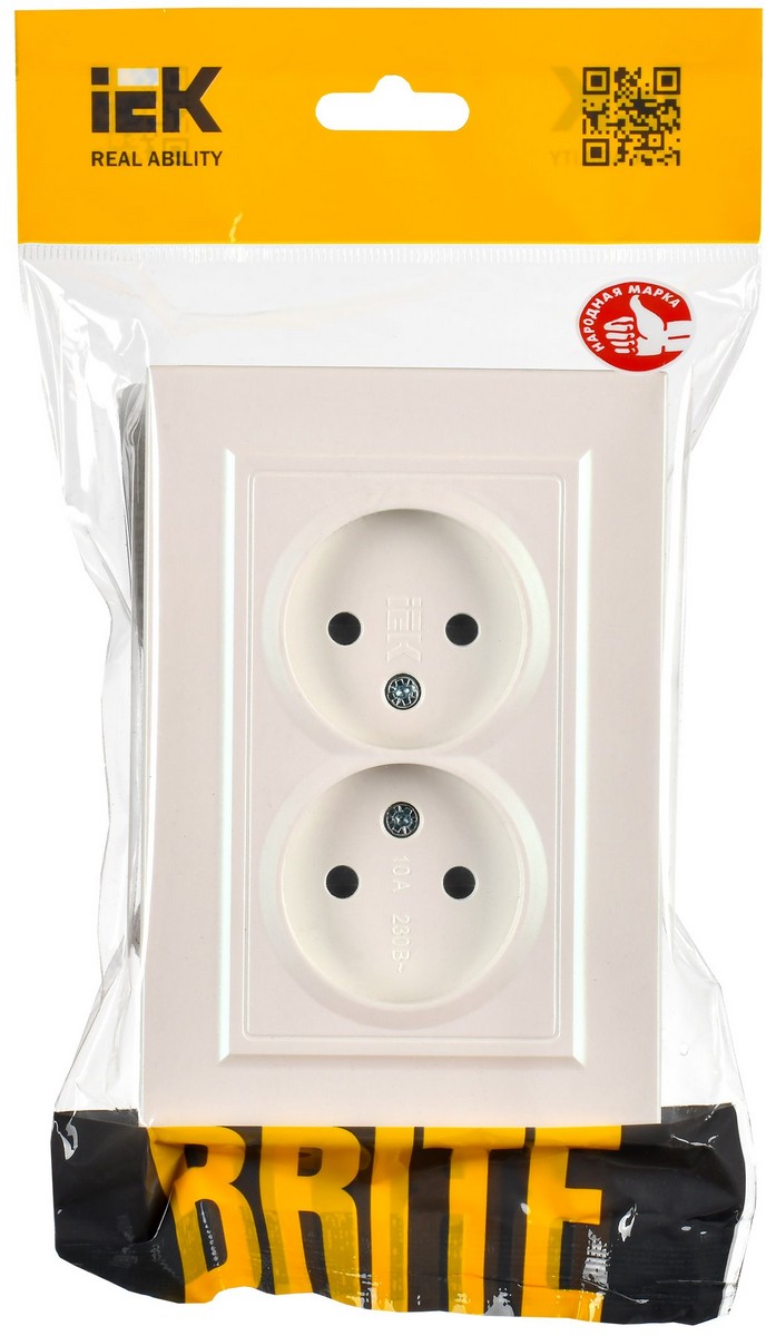 IEK Brite Жемчуг Розетка IEK BRITE Жемчуг 2-я без з/к с з/ш 10А в сборе РСш12-2-БрЖ BR-R23-10-K36-F