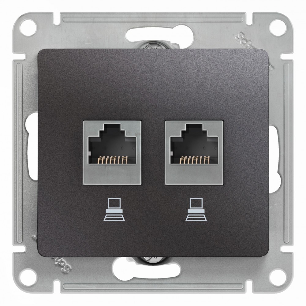 Glossa Графит Розетка компьютерная Systeme Electric Glossa Графит 2-ая RJ45+RJ45 кат.5E GSL001385KK