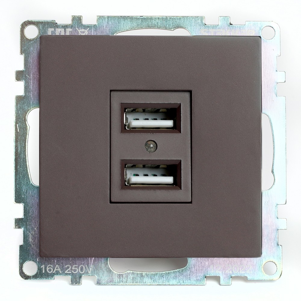 Катрин - Розетки и выключатели Stekker Розетка USB 2-местная STEKKER GLS10-7115-04 250B 21А Катрин шоколад 49027