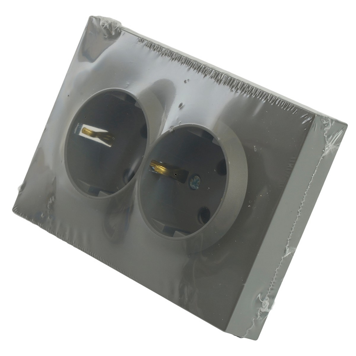 Эмили - Розетки и выключатели Stekker Розетка 2-ая с защитной шторкой с/з 16А STEKKER Эмили RST16-5114-10 платиново-серый soft touch 49960