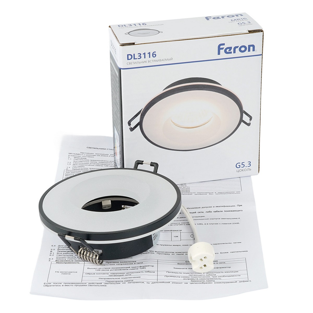 Встраиваемые светодиодные светильники Светильник Feron встраиваемый DL3116 потолочный G5.3 черный 51939 