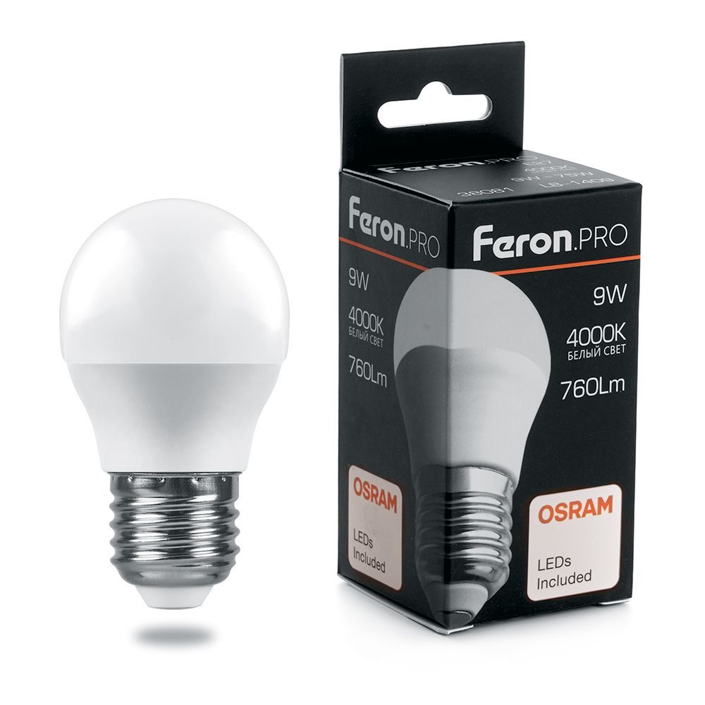 E27 Лампа светодиодная Feron.PRO LB-1409 Шарик E27 9W 4000K OSRAM LED 38081