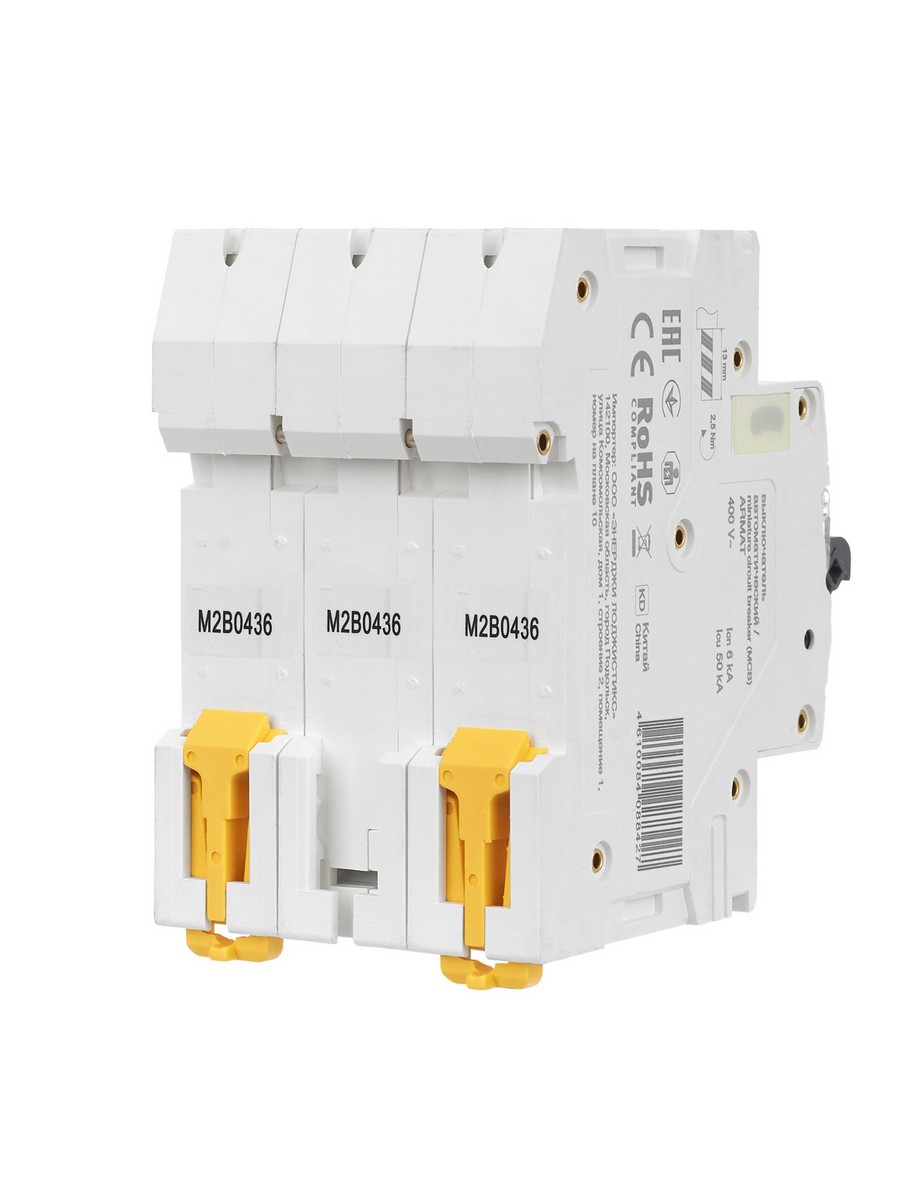 3 полюсные (трехполюсные) Автоматический выключатель IEK ARMAT M06N 3P B 4А AR-M06N-3-B004 