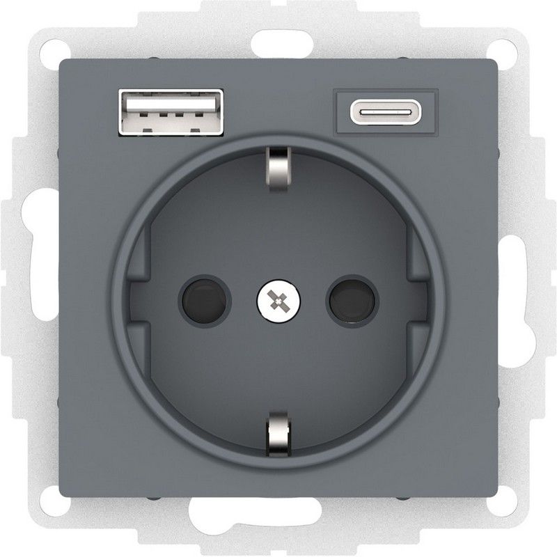 AtlasDesign Грифель Розетка USB Systeme Electric AtlasDesign Грифель 16А с A+C (5В/24А/3 А 2х5В/15А) мех ATN000732