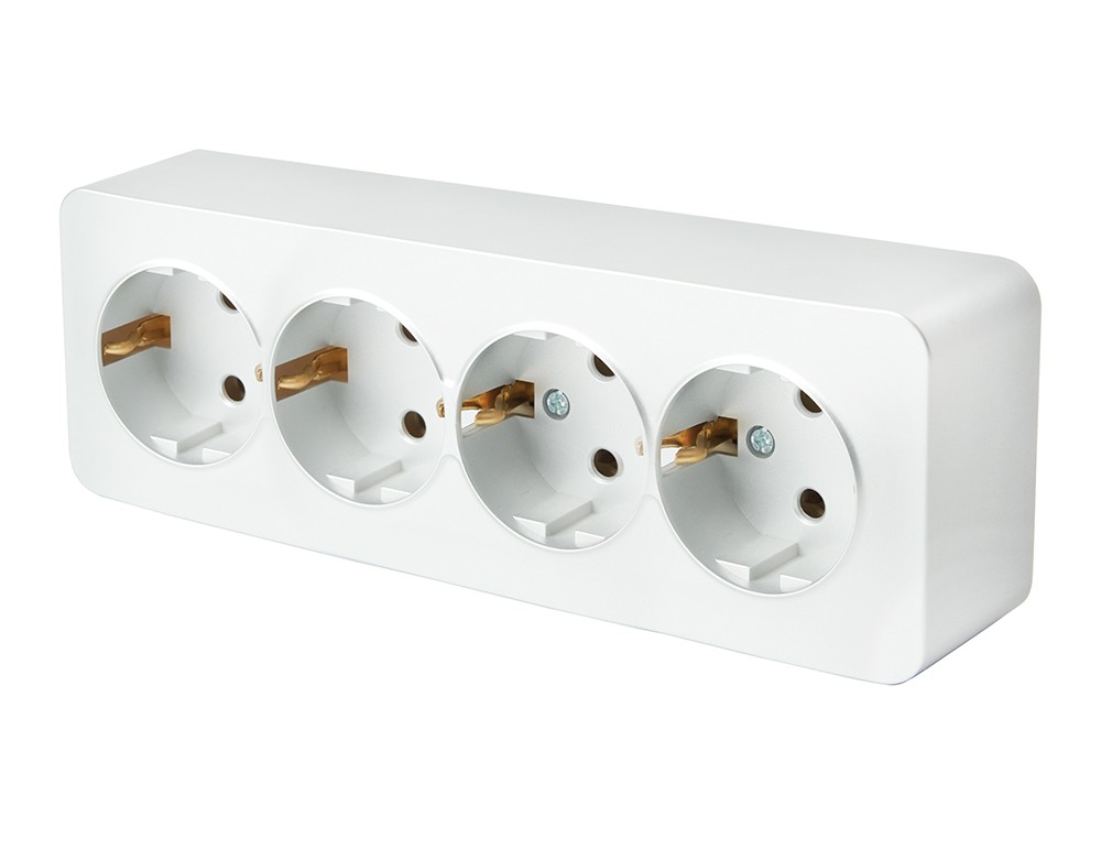 Накладные розетки и выключатели Stekker Розетка 4-местная STEKKER MST16-14-01 с/з открытой установки София белый 49308