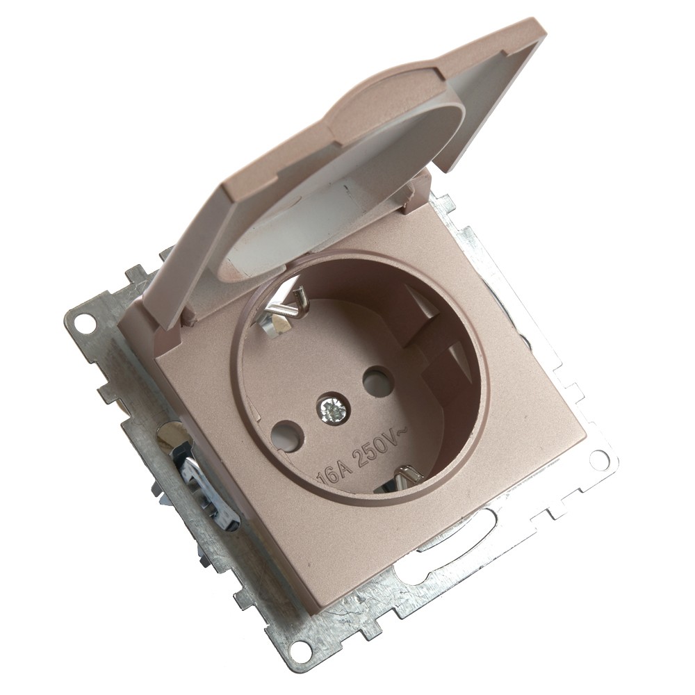 Катрин - Розетки и выключатели Stekker Розетка 1-местная с/з с крышкой STEKKER GLS16-7112-02 16А с защ. шторкой Катрин шампань 39594