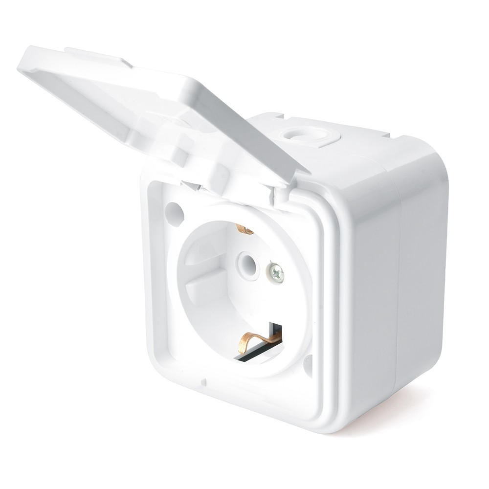 Накладные розетки и выключатели Stekker Розетка 1-местная б/з с крышкой STEKKER PST16-20-44 16А IP44 белый Брест 39691