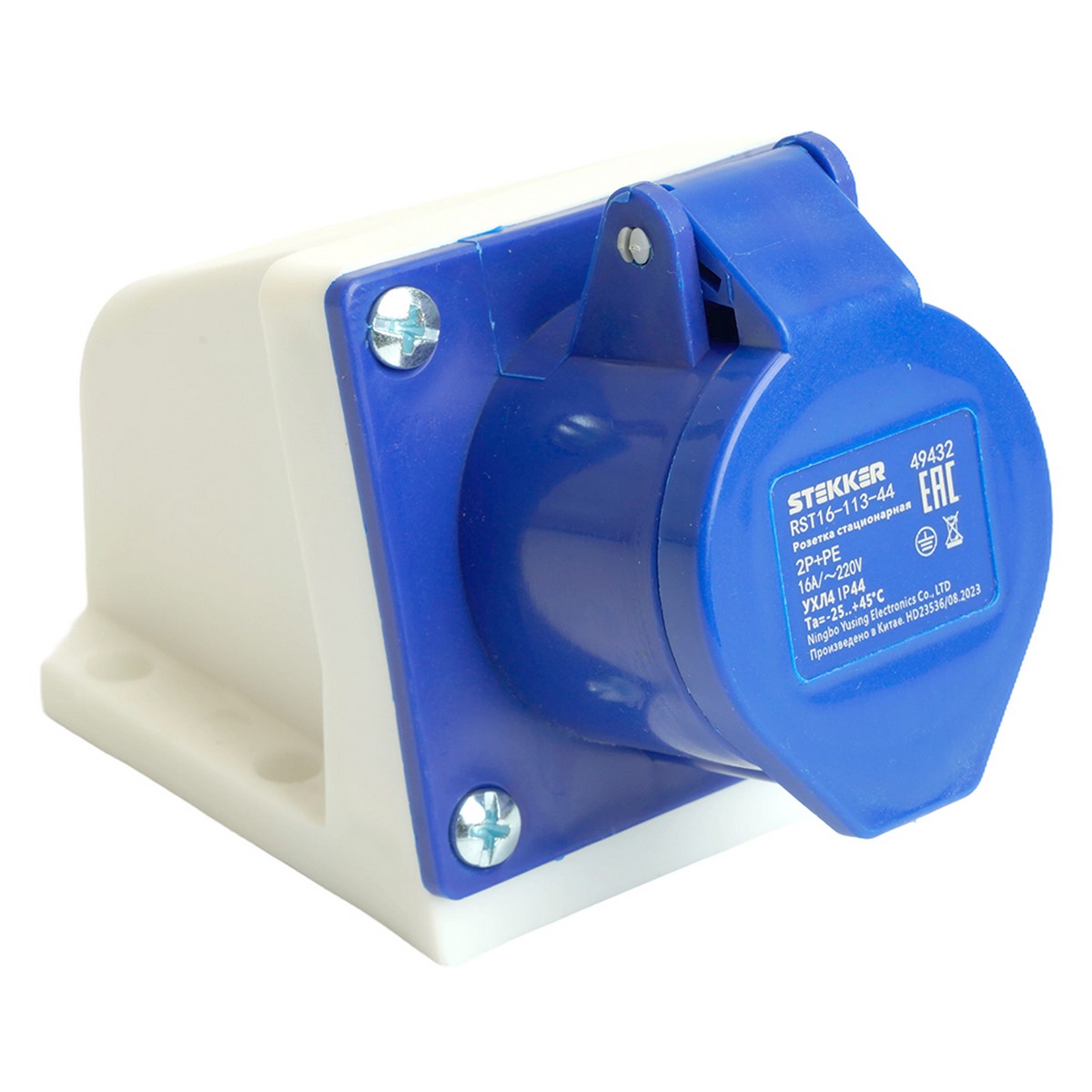 Силовые разъемы и вилки Розетка STEKKER стационарная ST-113 16А 220В 2P+PE IP44 RST16-113-44 49432